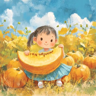 农家小女孩板栗插画