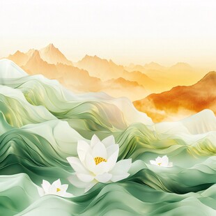 新中式山水荷花