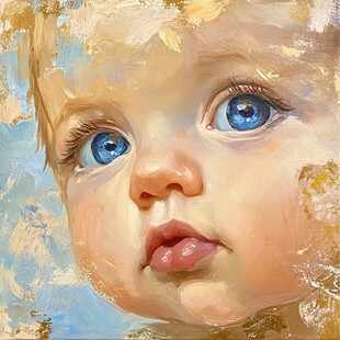 水彩画一个蓝眼睛的小男孩
