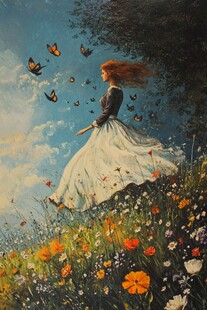 插画女孩与蝶