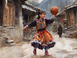 拍皮球的小女孩儿