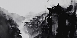 水墨城市水墨画