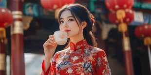 茉莉花茶旗袍美女