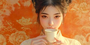 古风美女喝茶