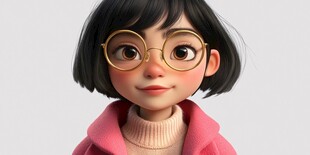 插画人物戴眼镜女孩