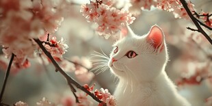 春天猫咪樱花插画壁纸