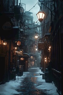 昏黄的雪景街道