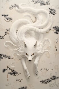 九尾白狐插画
