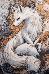 九尾白狐插画