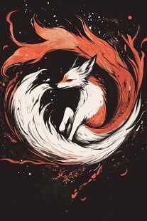 九尾白狐插画