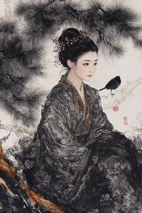 工笔高清美人松