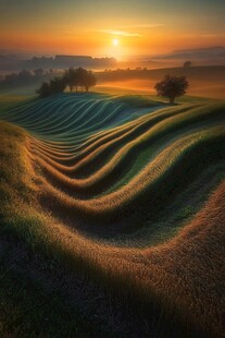 霞光普照的农田