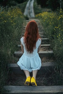 红色头花少女长发