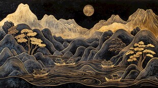 新中式烫金金箔山水