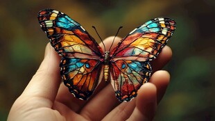 真实拍手上的蝴蝶
