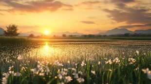 唯美夕阳花海