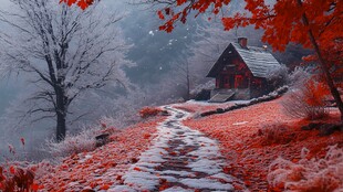 雪地红叶桌面背景