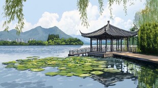 湖心亭插画