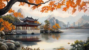 山水楼阁雅致意境风