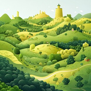 草原扁平风插画