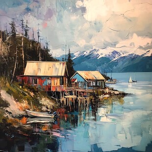 油画渔村风格
