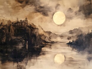 金光万丈水彩画