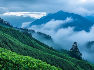 高山鹿鸣茶山风光