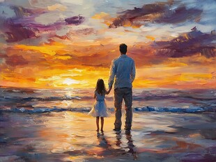 父亲女儿手绘背景