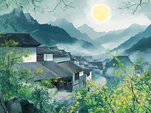 江南春季山水插画