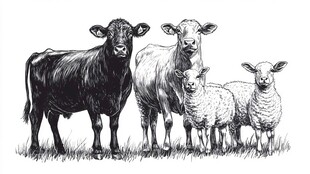 手绘牛羊插画