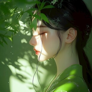 墨绿色女孩插画