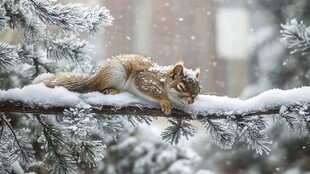 雪后找食物的松鼠