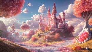 粉红色的超现实主义奇幻城堡