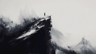 晕染墨迹禅境山峰