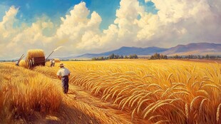 麦田丰收风情油画