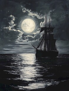 海洋大海月光帆船