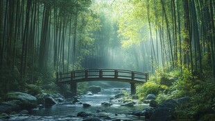 古桥竹林山水
