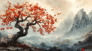 古典古风复古迎客松