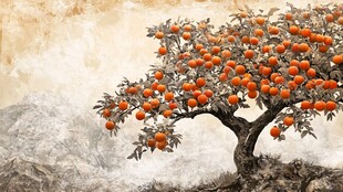 水墨春节年橘电视墙