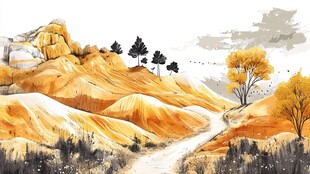 胡杨林戈壁滩插画