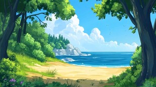 唯美海岸风景插画