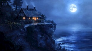 月光笼罩下的小屋