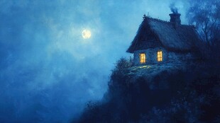 月光笼罩下的小屋