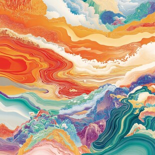 色彩创意山水画