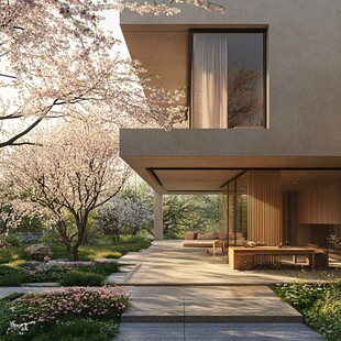 日本樱花庭院建筑