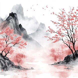 红叶古风山水画