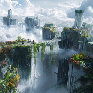 3d城市悬浮岛风景