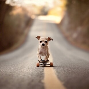 滑滑板的狗狗