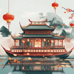 福字旗楼阁龙船