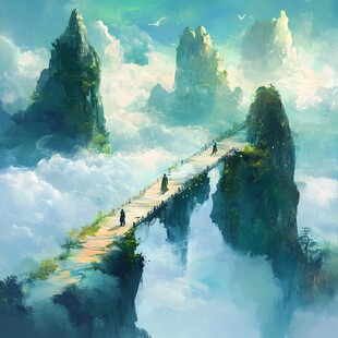 天界晓钟风景插画